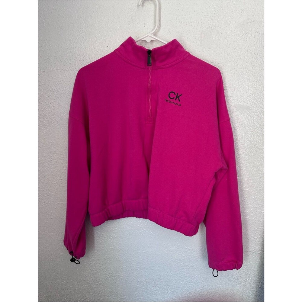 Calvin Klein Performance Hot Pink Quarter Zip Cropped Sweatshirt Women’s Large